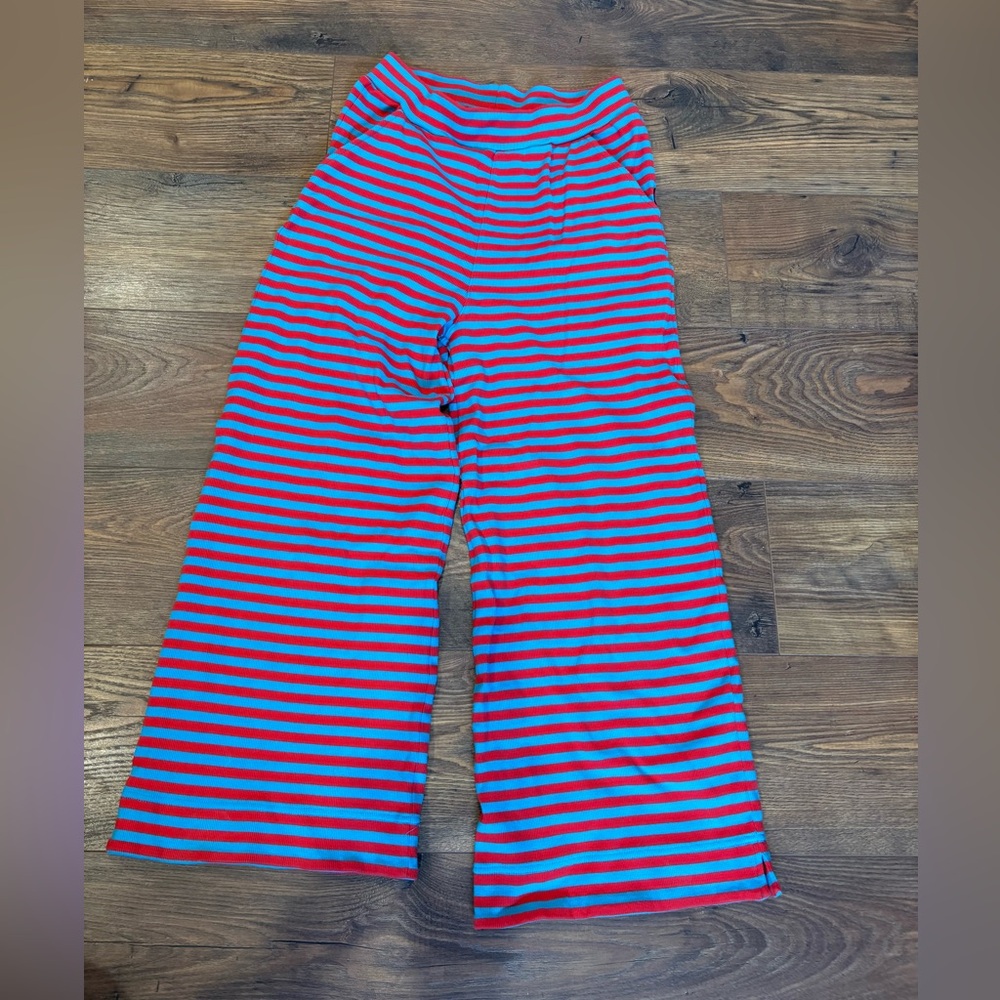 Moromini Sweden Organic Adult Striped Red and Blue Wide-Leg Pants Medium